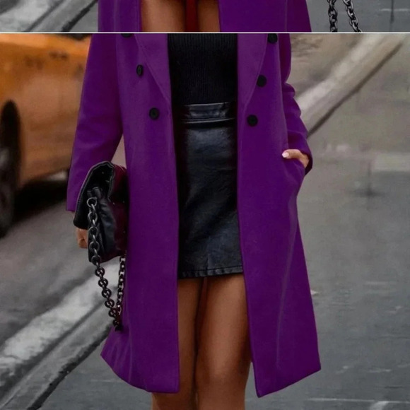 Lapel Neck Double Breasted Overcoat purple - Picture 4 of 4